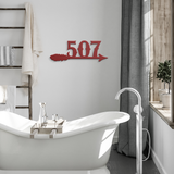 Arrow_Feather_House_Number_Metal_Sign_Red_Modern_Bathroom_Mockup.png