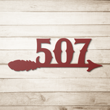 Arrow_Feather_House_Number_Metal_Sign_Red_Simple_Wood_BKGD_Mockup.png