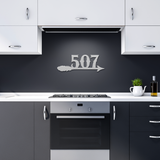 Arrow_Feather_House_Number_Metal_Sign_Silver_Dark_Kitchen_Mockup.png