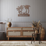 Beach Palm Tree Hammock Chilling Metal Sign