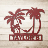 Beach Palm Tree Hammock Chilling Metal Sign