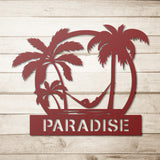 Beach Palm Tree Hammock Chilling Metal Sign