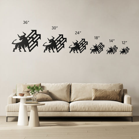 Bull with Up Trend Arrows Metal Wall Art