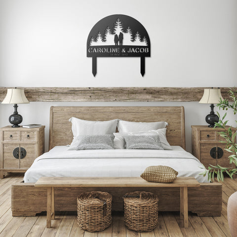 Camping Couple with Stakes Metal Art