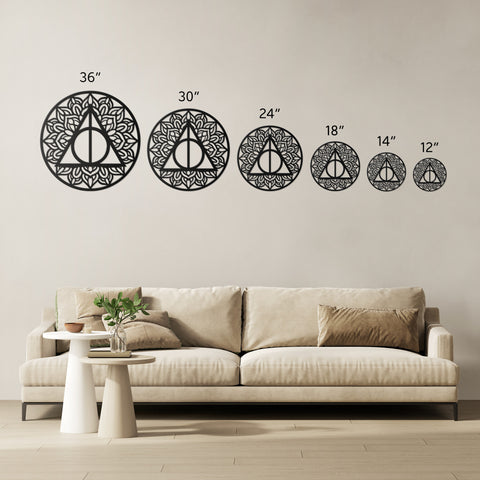 Deathly Hallows with Round Mandala Metal Wall Art