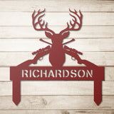 Deer Antler Hunting Rifle Metal Garden Stake