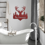 Deer Antlers Last Name Metal Sign
