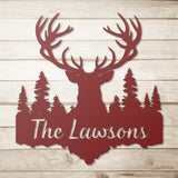 Deer Antlers Last Name Metal Sign