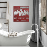Deer US Flag Mountains Address Large Metal Sign