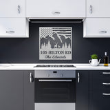 Deer US Flag Mountains Address Large Metal Sign