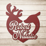 Deer and Buck Couple Names and Date Metal Wall Art