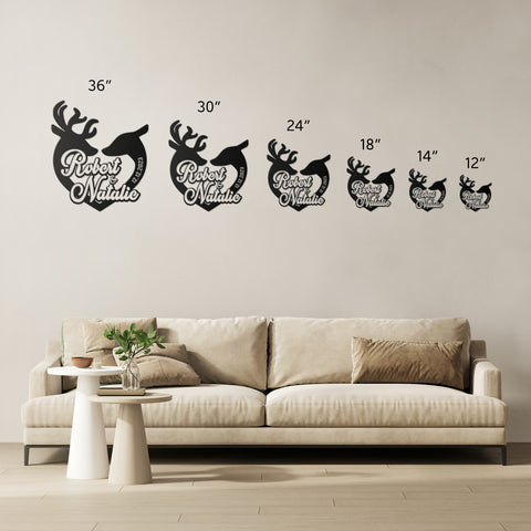 Deer and Buck Couple Names and Date Metal Wall Art
