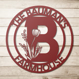 Farmhouse / Family Name Floral BOLD Initial Metal Wall Art