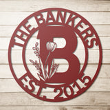 Family Name Floral BOLD Initial Metal Wall Art