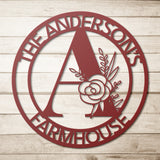 Farmhouse / Family Name Floral Initial Metal Wall Art