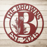 Family Name Floral Initial Metal Wall Art