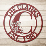 Family Name Floral Initial Metal Wall Art