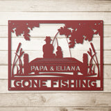 Father Daughter Fishing Metal Wall Art