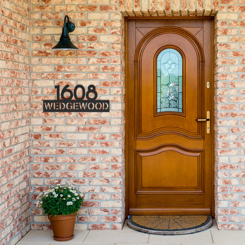 Modern House Number with Street Address Metal Sign