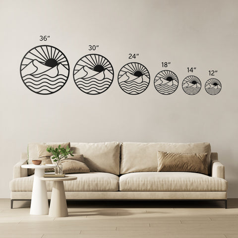 Sea Sun Mountain Metal Line Wall Art