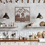 Skiing Couple Kissing in the Snow Mountains Metal Wall Art
