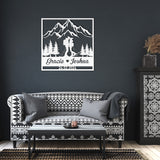 Skiing Couple Kissing in the Snow Mountains Metal Wall Art