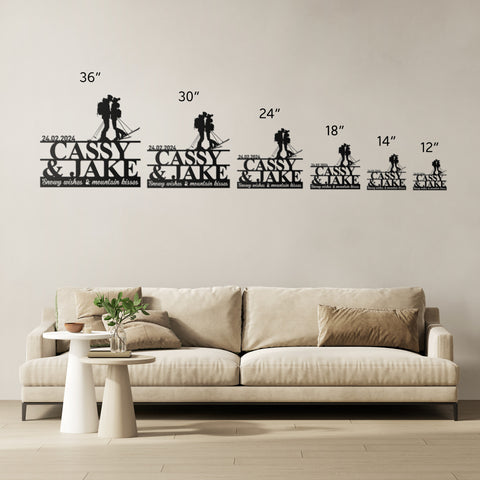 Skiing Couple Metal Wall Art