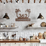 Tropical Palm Trees House Number Street Address Metal Sign