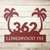 Tropical Palm Trees House Number Street Address Metal Sign