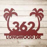 Tropical Palm Trees House Number Street Address Metal Sign