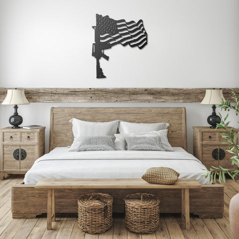 AR15 Waving American Flag Metal Wall Art