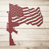 AR15 Waving American Flag Metal Wall Art