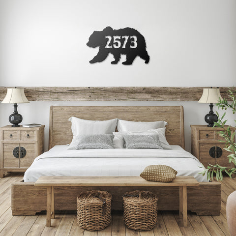 Bear House Number Metal Wall Art