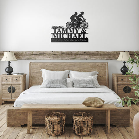 Bicycling Couple Metal Wall Art