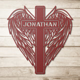 Cross with Wings Memorial Metal Sign