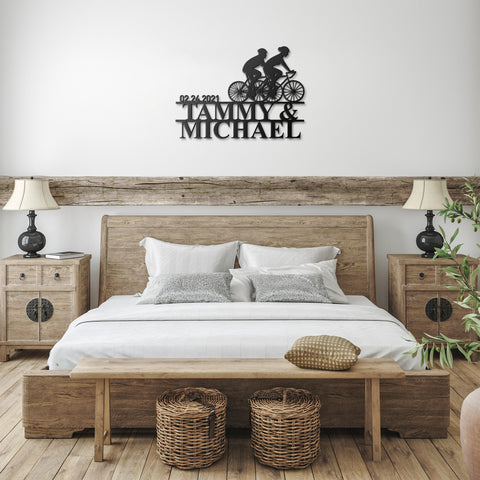 Cycling Couple Metal Wall Art