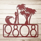 Female Surfer House Number Metal Sign