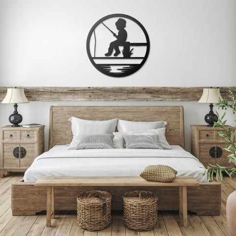 Fishing Boy Metal Wall Art
