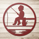 Fishing Boy Metal Wall Art