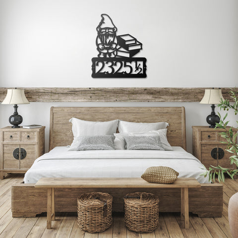 Gnome with Books Address Metal Sign