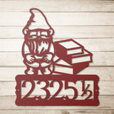 Gnome with Books Address Metal Sign