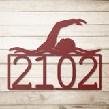 Swimmer House Number Metal Sign