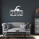 Swimmer House Number Metal Sign