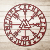 Vegvisir Runes and Valknut Metal Wall Art