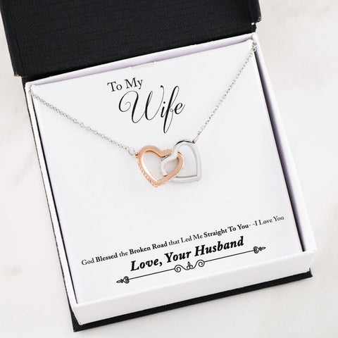 "To My Wife - Broken Road" Interlocking Heart Necklace