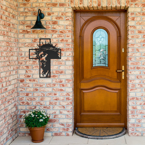 Jesus Christ Face Cross Metal Wall Art