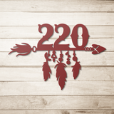 Native_Arrow_House_Number_Metal_Sign_Red_Simple_Wood_BKGD_Mockup.png