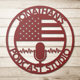 Personalized American Flag Podcast Metal Wall Art