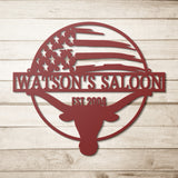 Personalized Saloon Tattered Flag Metal Sign