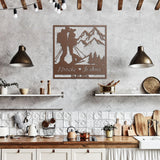 Skiing Couple Kissing in the Snow Mountains Metal Wall Art